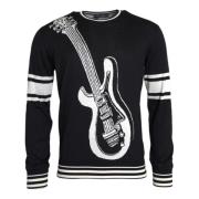 Sort Hvid Guitar Print Silkebluse