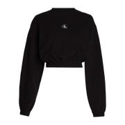 Sort Crew Neck Sweatshirt med Logo Patch