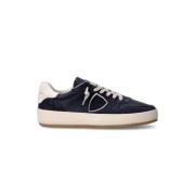 Blå Navy Læder Sneakers med Hvid Spoiler