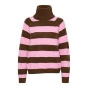 Stribet Rullekrave Pullover Sweater