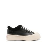 Sorte Sneakers med Faux-Shearling Foring