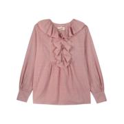 ANNIE Stribet Rose Print Bluse