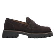 Kvinders Mørkebrune Chunky Platform Loafers lavet af Italiensk Ægte Velour ER00115732