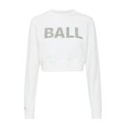 Hvid Cropped Sweatshirt med Paliet Logo