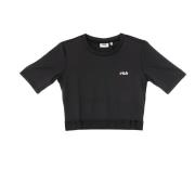 Sort Cropped Crewneck Tee med Logo