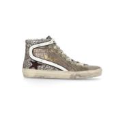 Grå Læder High-Top Sneakers med Glitter