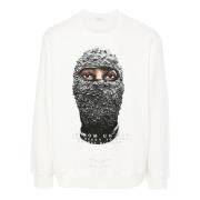 Hvid Streetwear Sweatshirt Sort Maske Print