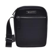 Crossbody bag in black calfskin and nylon