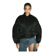 Puffy Sleeve Satin Bomber Jacket