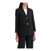 Stribet Boxy Blazer med Polstrede Skuldre