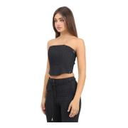 Elegant Sort Stribet Bustier Top