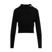 Sort Perle Strikket Polo Cardigan