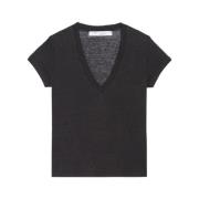 Linned V-Hals T-Shirt