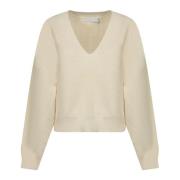 Hvid Sweater Moderne Kort V-Hals