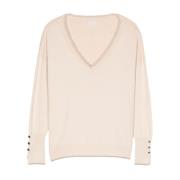 Beige V-Neck Sweater med Lurex-detaljer