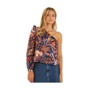 Asymmetrisk printet bluse