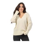 Merinould V-hals sweater hvid