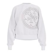 Hvid Bomuld Oversized Crewneck Sweatshirt med Broderet Maxi 4G Logo og Rhinestones