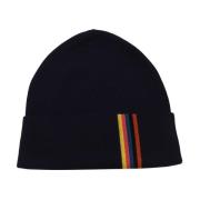 Blå uld beanie hat med logo