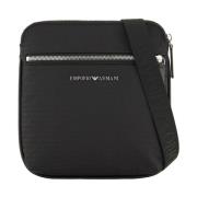 Sort Nylon Jacquard Logo Crossbody Taske