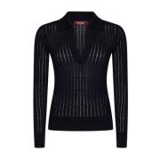 Ribbet V-hals sweater Silke Uld