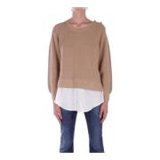 Beige Sweater med knapdetaljer