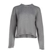 Grå Cashmere Blandet Roll-Edge Sweater