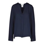 Crepe V-Neck Bluse med Slouched Skuldre