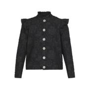 Blomstret Jacquard Blazer med Ruffle Detaljer