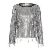 Metallic Top med Frynse Detaljer