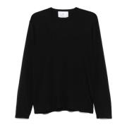 Sort silke og uld ribstrikket sweater