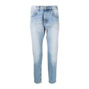 Blå Straight Jeans med 5 Lommer