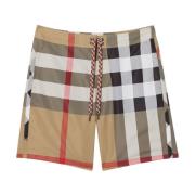 Beige Exploded Check Badeshorts