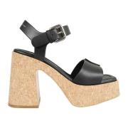 Sort Chunky Heel Sandal med Ankelspænde