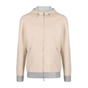 Beige Wool Bomberjakke med hætte