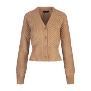 V-hals cardigan i kamel strik