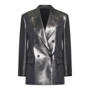 Sølv Silke Twill Dobbelt-Breasted Blazer