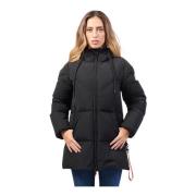 Sort Stræk Nylon Puffer Jakke