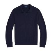 Navy Blå Sweater med Polo Krave