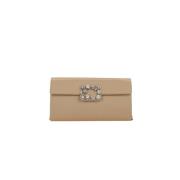 Mørk Beige Satin Clutch med Kæde