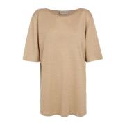 Linned beige strikket t-shirt