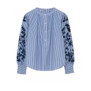 Broderet Bluse med Smock Manchetter