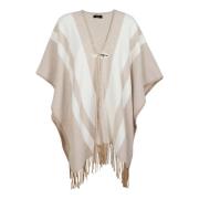 Kameluld Blandet Frynset Poncho