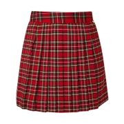 Rød Tartan Plisseret Mini Nederdel