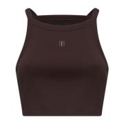 Racer Halsudskæring Brun Ribbet Crop Top