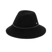 Sort filt Fedora Hat med Logo Plaque