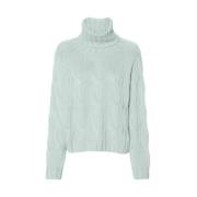 Grøn Kabelstrik Rullekrave Sweater