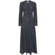 Navy Blue Polka Dot Silk Dress