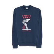 Navy Blue Grafisk Print Sweater