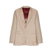 Beige Linned Blazer med Dart Detaljer